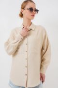 20126 Oversize Keten Gömlek - Bej resmi